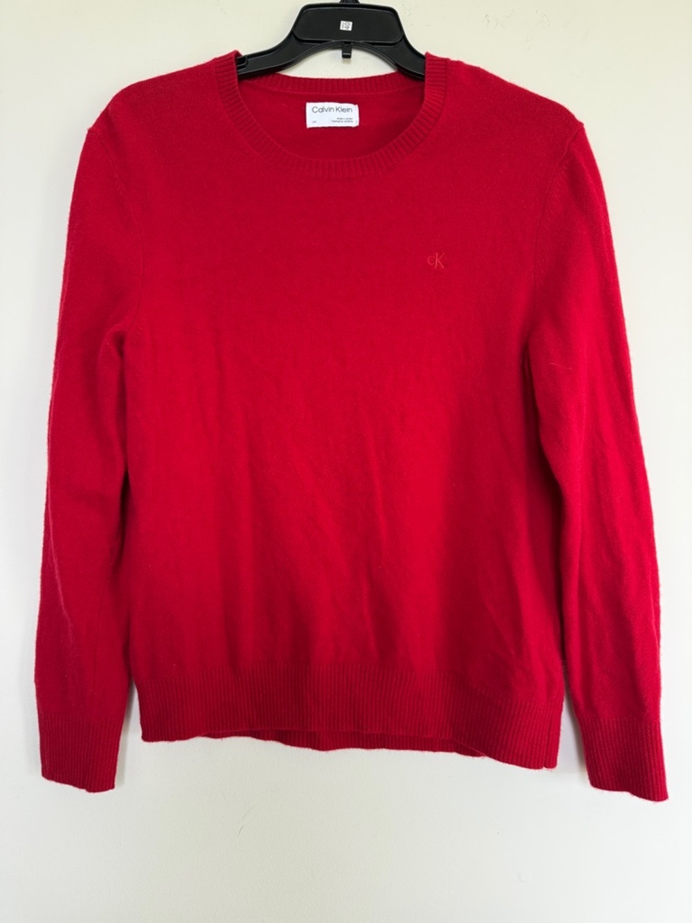 100% Wool Calvin Klein Bright Red Crewneck Sweater 100%Wool/Lana. - Picture 1 of 10
